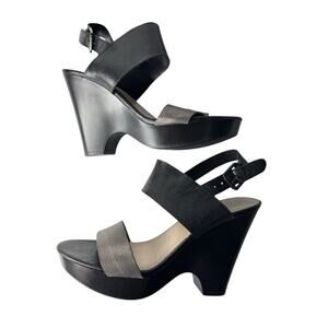 Franco Sarto Georgette 10 Sandals Wedge Heel Open Toe Black Leather Beach Resort